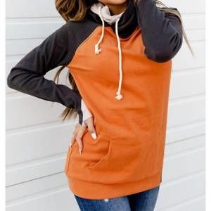 NEW AMPERSAND AVE happy haunting doublehood sweatshirt in orange/charcoal